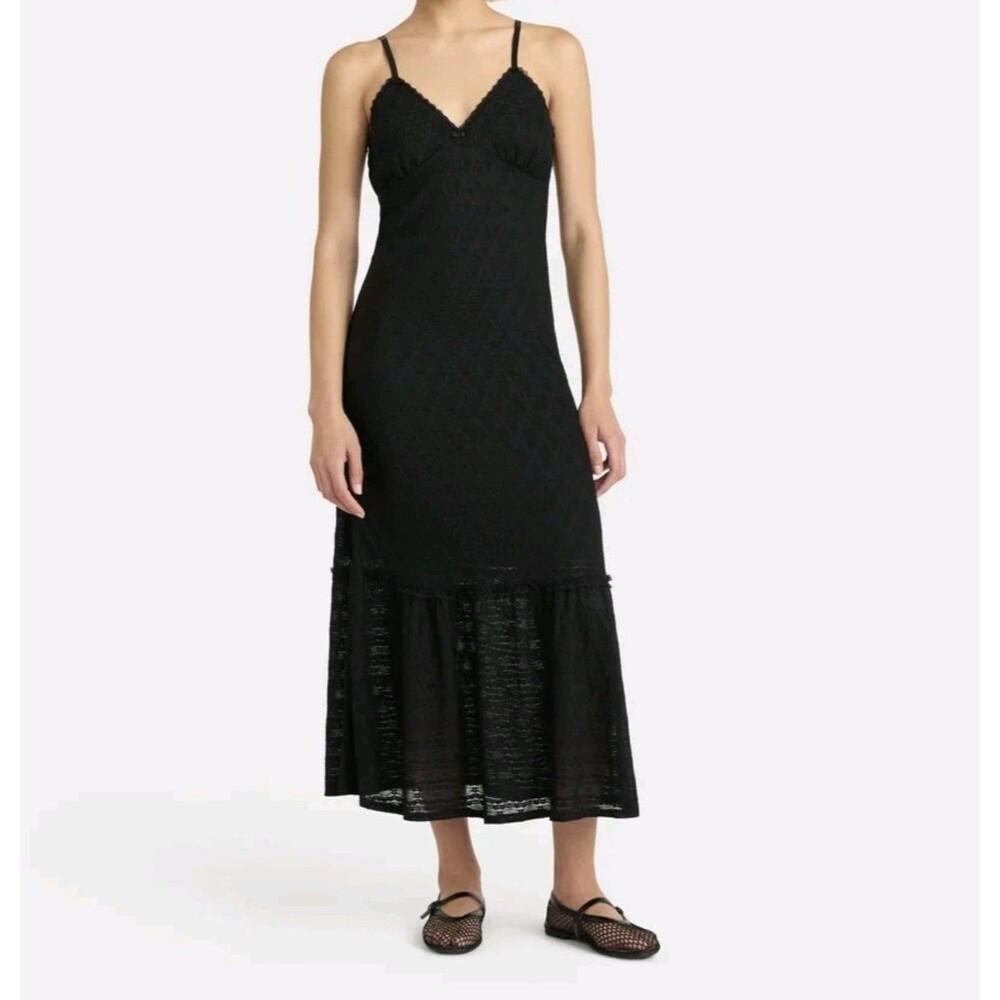 NWT Black Spaghetti Strap Triangle Lace Trim Maxi Dress Whimsy Goth XXL 20